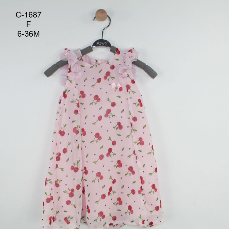 Picture of C1687 GIRLS DRESS SILKY FEEL WITH CHERRIES